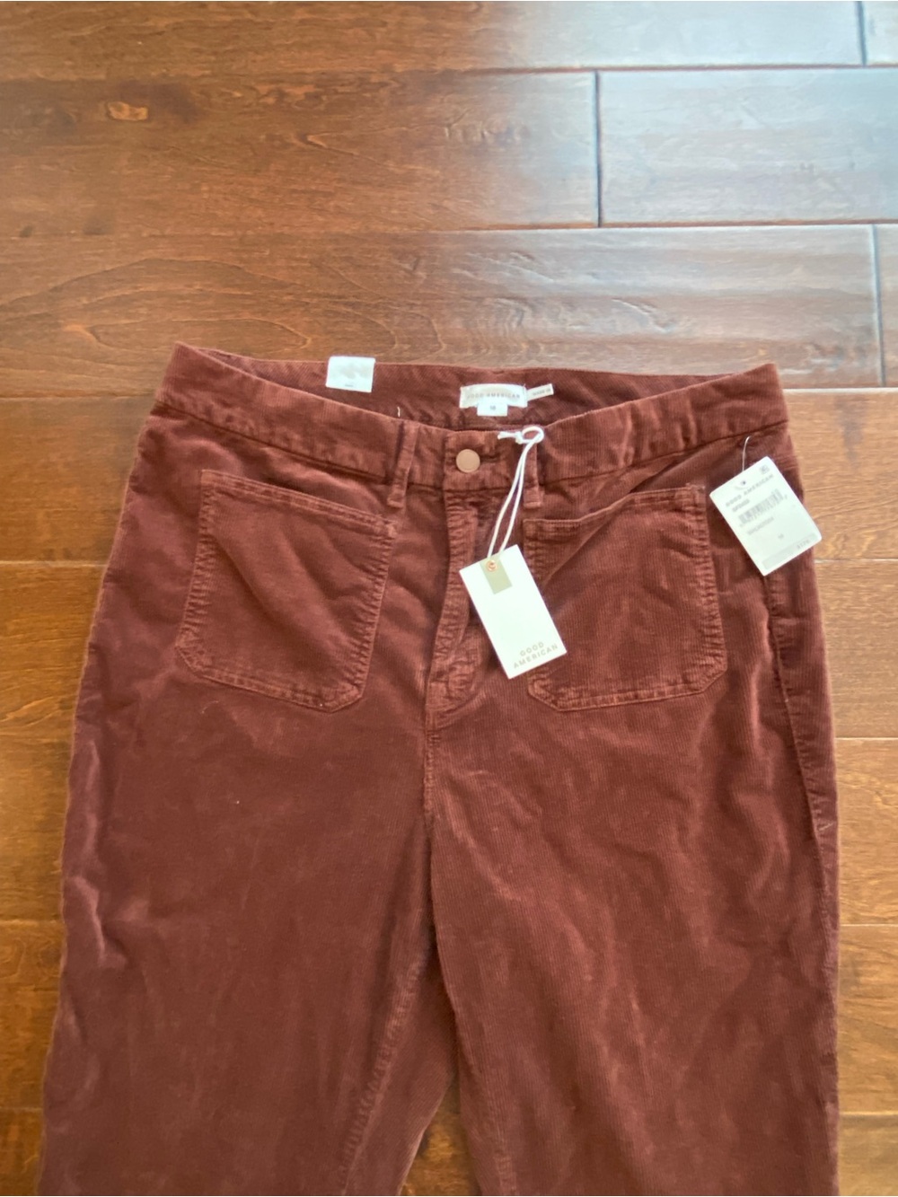 Good American Good Legs Flare Mid Rise Corduroy Red Brown 18 NWT - Picture 2 of 9